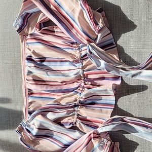 Off the shoulder Stripe Blouse Tye Sleeves
